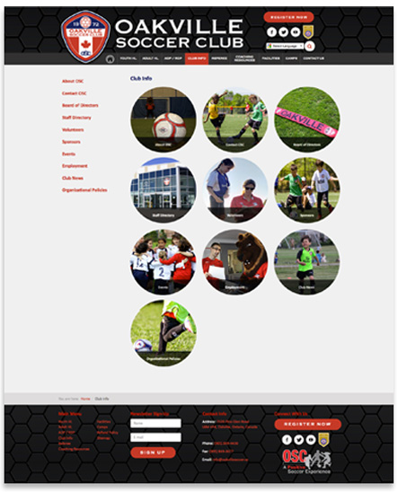 oakville-soccer-club website screen shot without guides